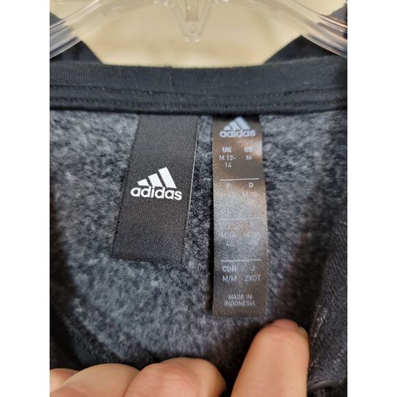 Adidas Pullover Fleece Hoodie Sweatshirt Women's Medium Black Kangaroo Pocket - Picture 3 of 6